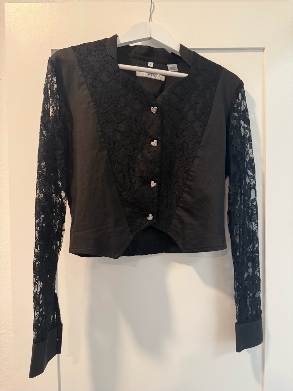 Vintage Black Lace Western Top With Heart Buttons